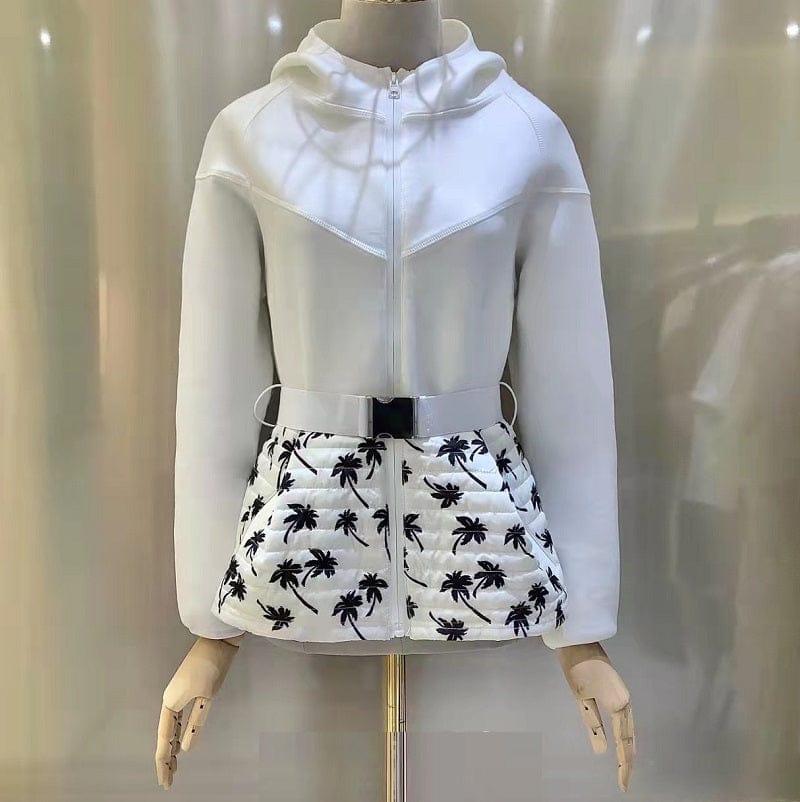 L / White Top Quality Women's Coat 2022 Autumn Winter Coat Ladies Hooded Vintage Floral Prints Deco Long Sleeve White Blue Coat Outerwear