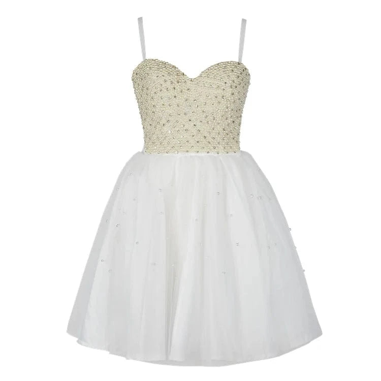 L / White western bridesmaid chiffon beaded girls dinner party wedding short fashion evening dresses