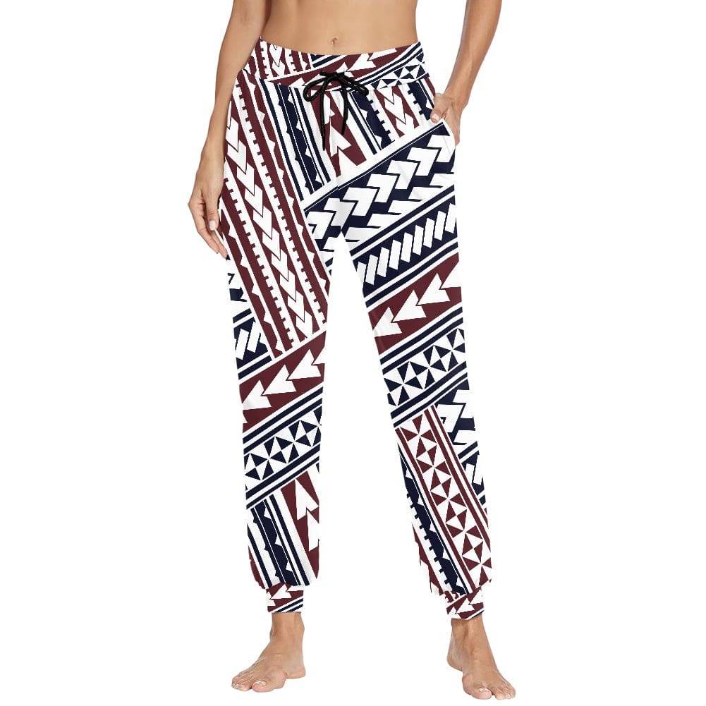 L / XMZD2039F90 Womens Yoga Pants Trousers Sports Fitness Custom Red Polynesian Samoan Tribal Design Casual Tracksuit Girls Sweatpants Pockets