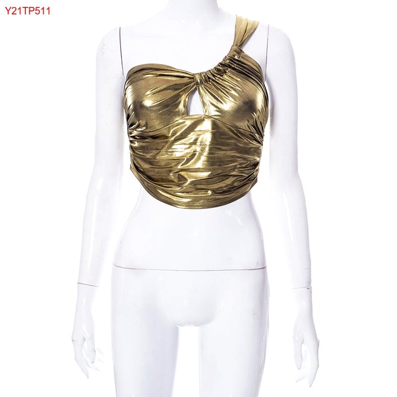 L / Y21TP511 Gold Bomblook Y21TP511 2022 Summer Sexy Women Camis Hollow Cut Out One Shoulder Tank Tops
