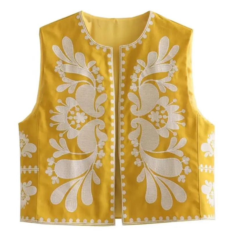 L / Yellow European and American women's clothing 2023 Summer new European and American cardigan sleeveless embroidered vest women's top