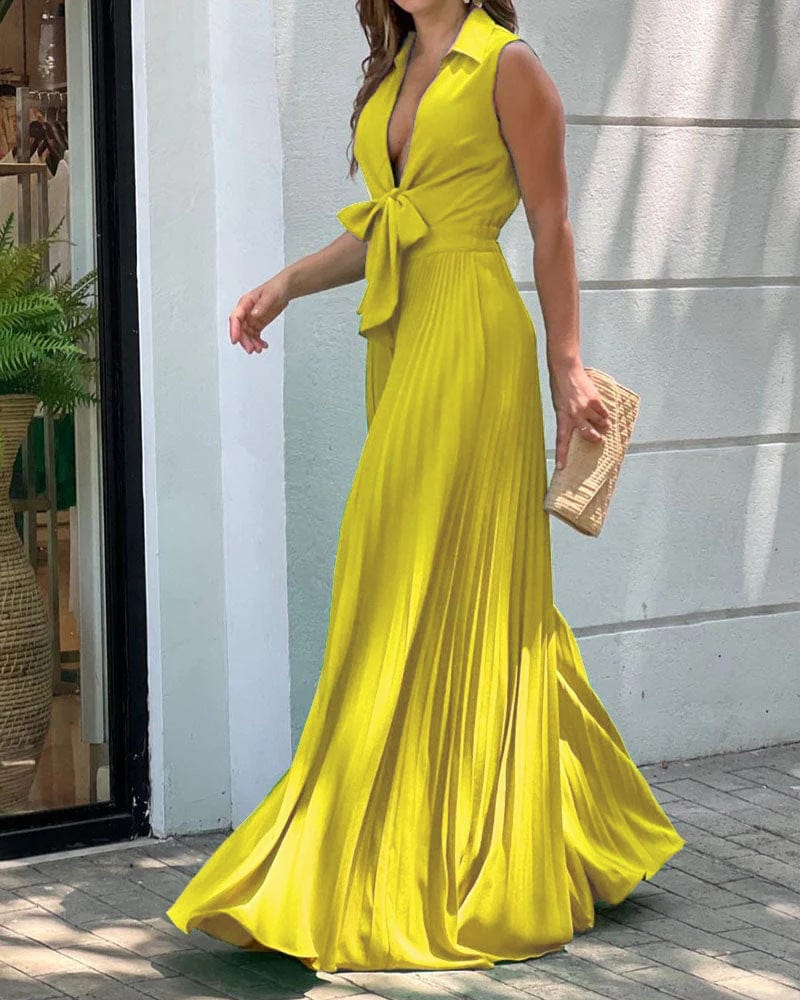 L / Yellow Women's clothing new fashion V neck sleeveless lapel top ladies loose wide leg pants women one piece jumpsuits