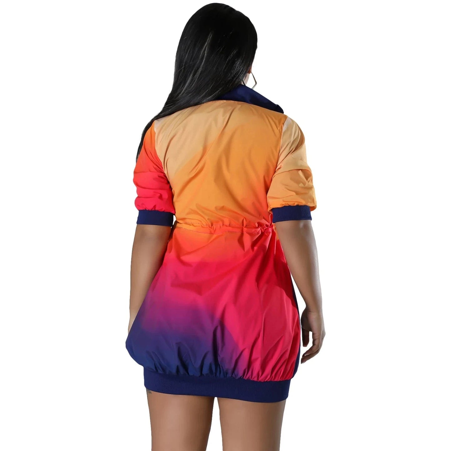 L28644 Women's Jacket Baseball Uniform Long Sleeve Stand Collar Gradient Printing Sweatshirt Dresses