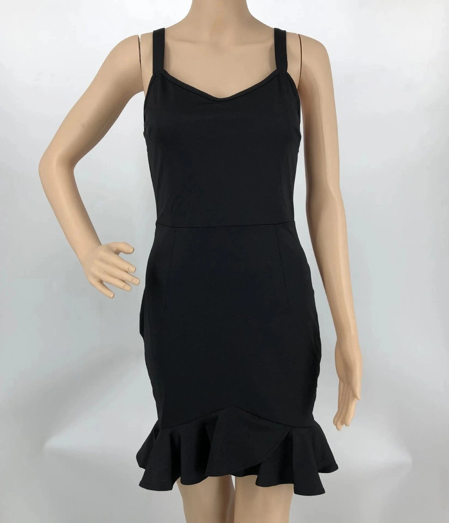 L28707 Fashion Solid Color Straps Ruffle Bodycon Dress