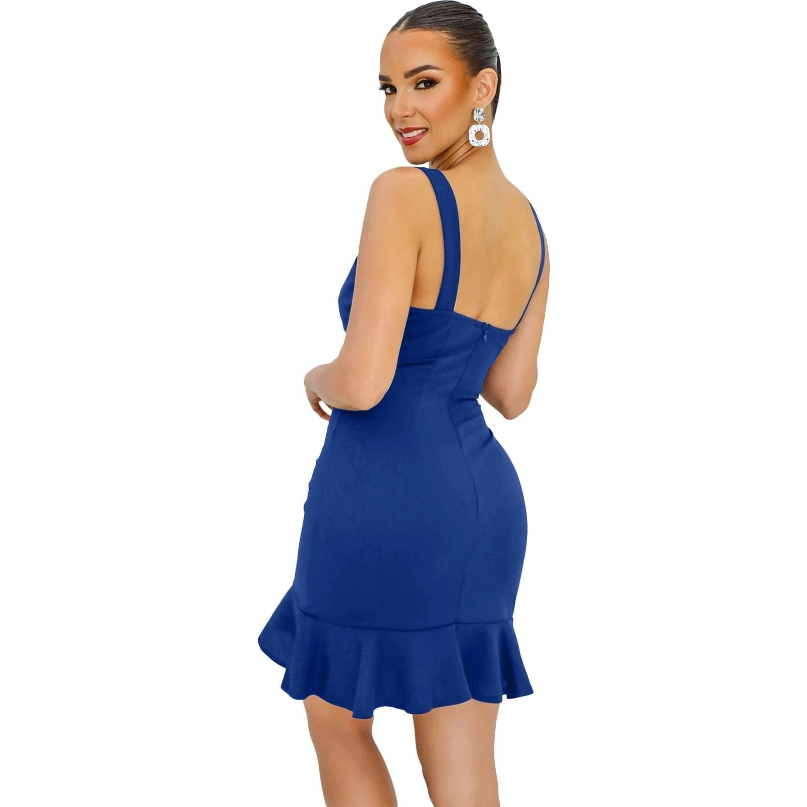 L28707 Fashion Solid Color Straps Ruffle Bodycon Dress