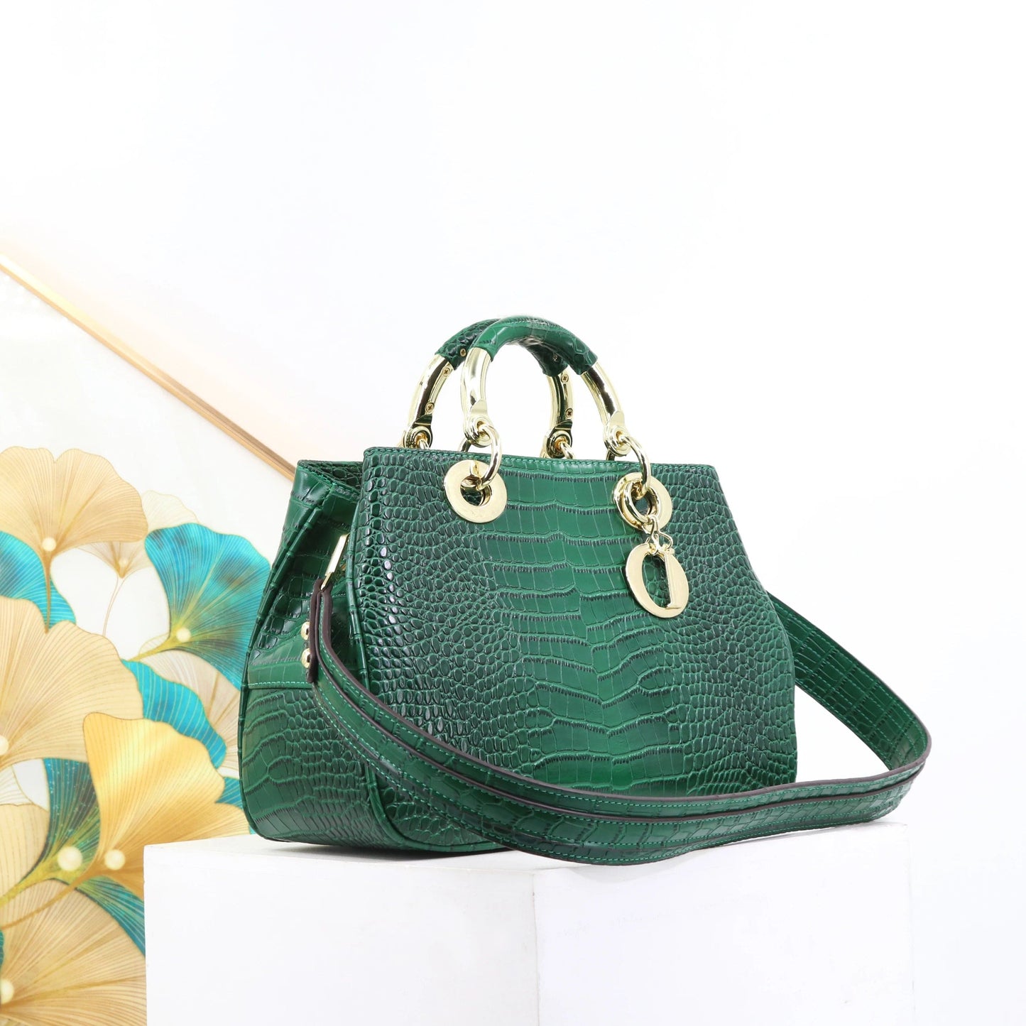 L33*W13.5*H21*HANDLE9 CM / 230215AE GREEN Supper product women's handbag quality crocodile leather shoulder bag for ladies fashion designer bag metal handle female bag 33