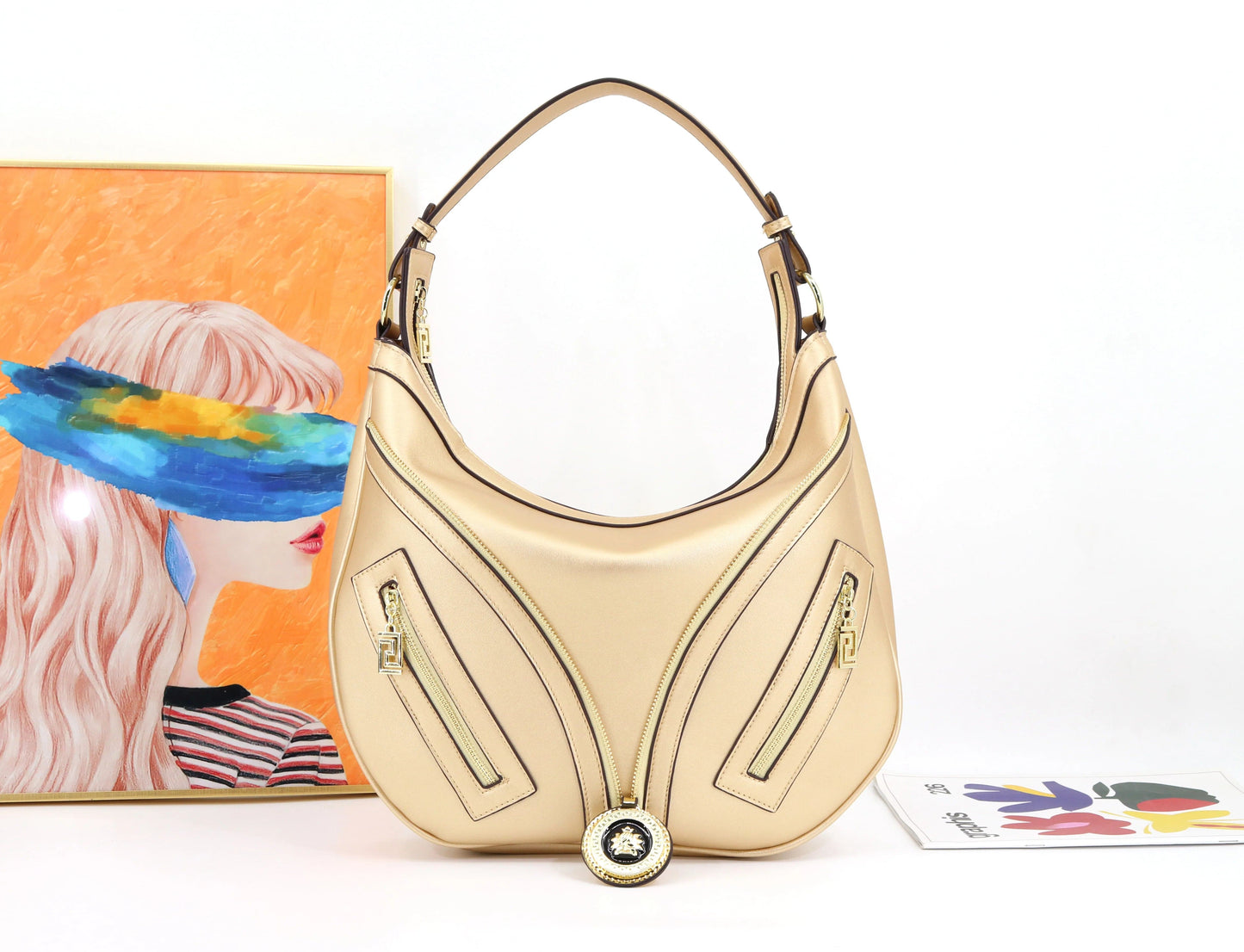 L37*W10*H34*HANDLE 16CM / Golden 230214 Ladysky top selling hobos shoulder bag for women soft Pu leather ladies bag big size designer underarm half moon bag factory