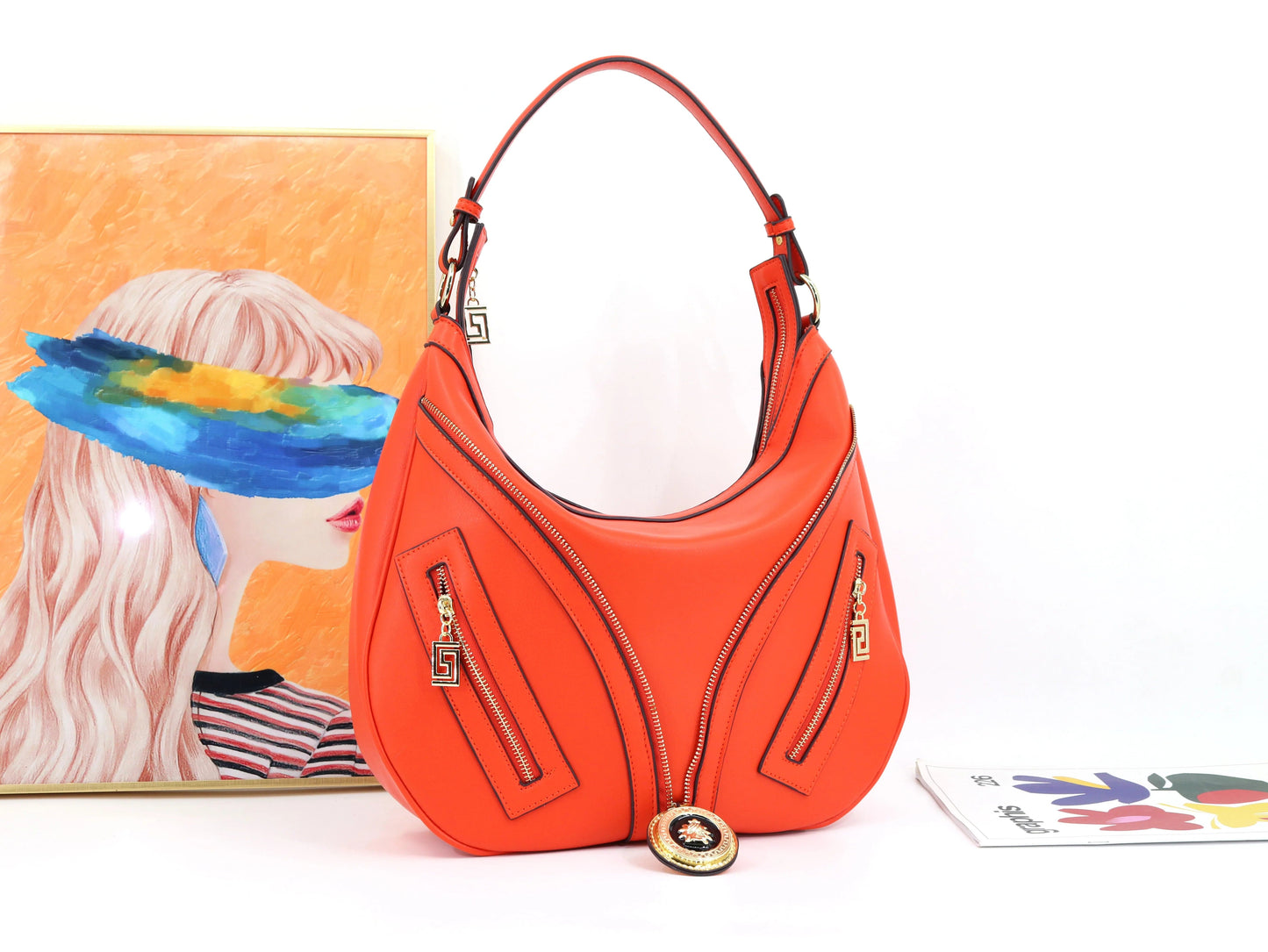 L37*W10*H34*HANDLE 16CM / orange 230214 Ladysky top selling hobos shoulder bag for women soft Pu leather ladies bag big size designer underarm half moon bag factory