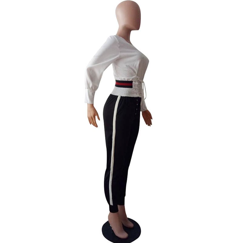 L99170 Wholesale Women Girls Fashion Solid Color Waist Bandage T-Shirt