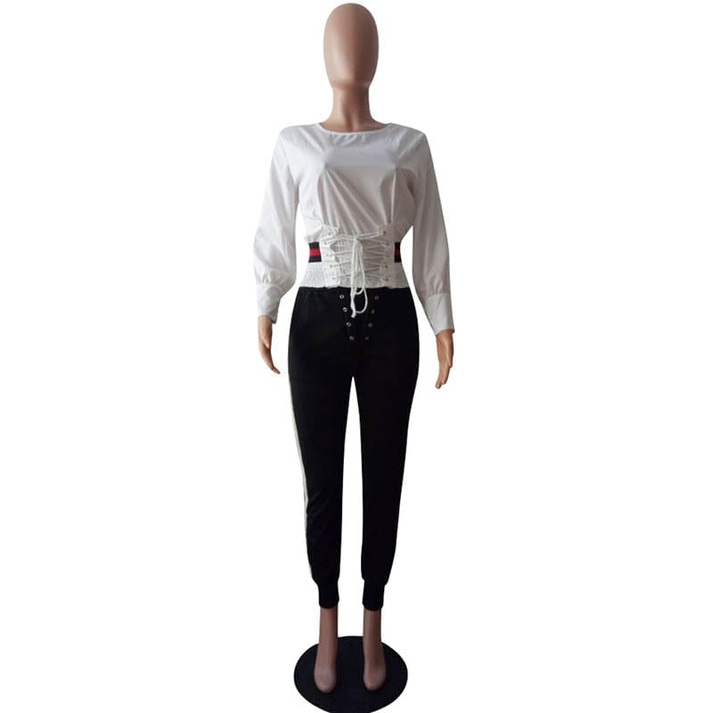 L99170 Wholesale Women Girls Fashion Solid Color Waist Bandage T-Shirt