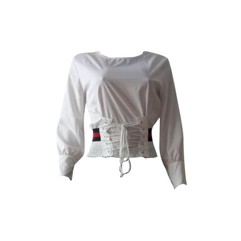 L99170 Wholesale Women Girls Fashion Solid Color Waist Bandage T-Shirt