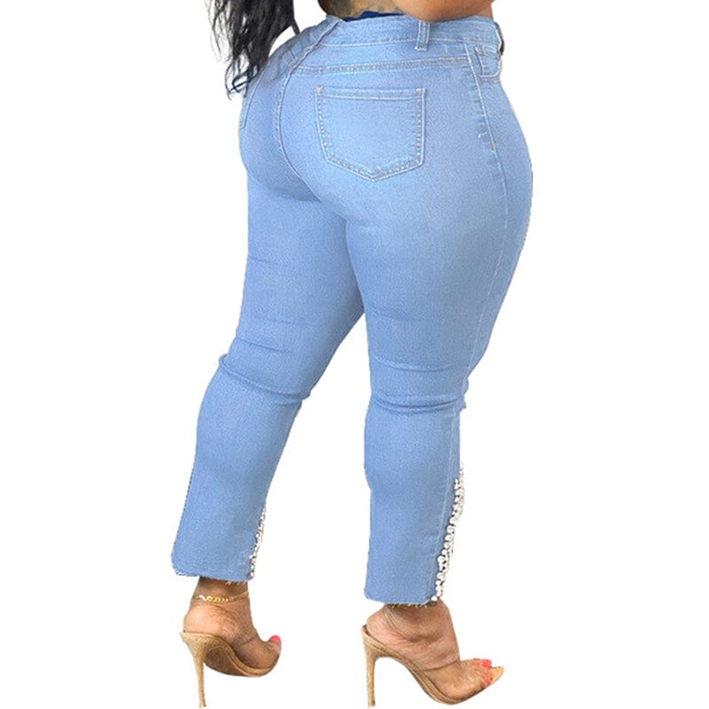 L99471 Wholesalers New design Fashion Denim Women's Beaded Jeans