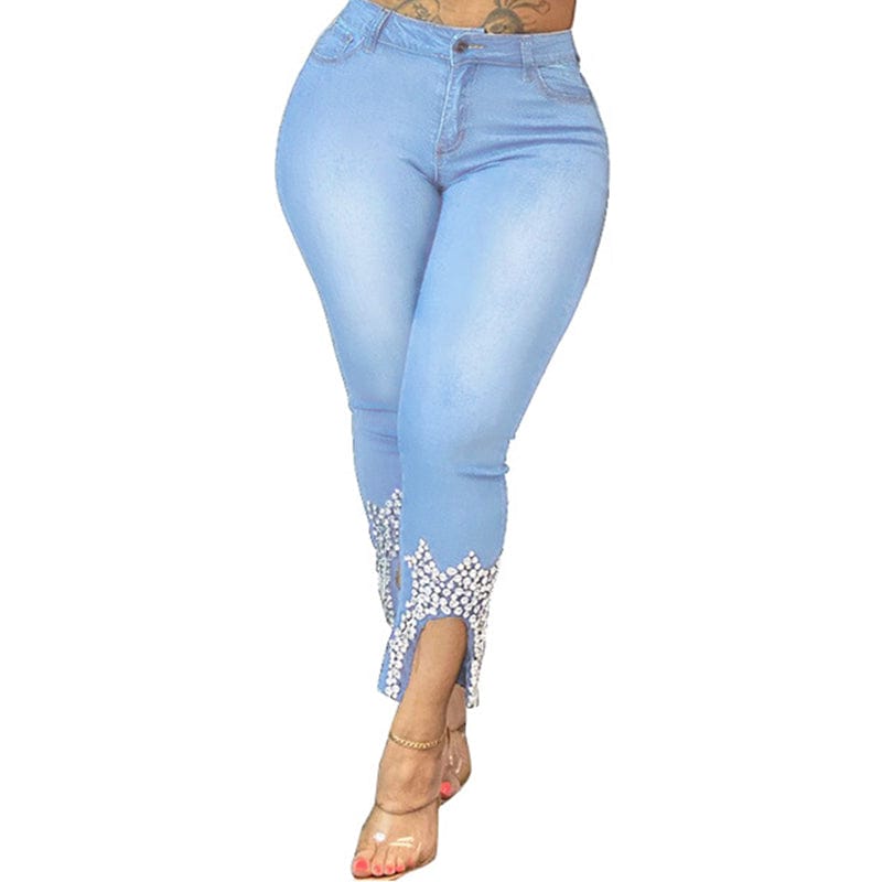 L99471 Wholesalers New design Fashion Denim Women's Beaded Jeans
