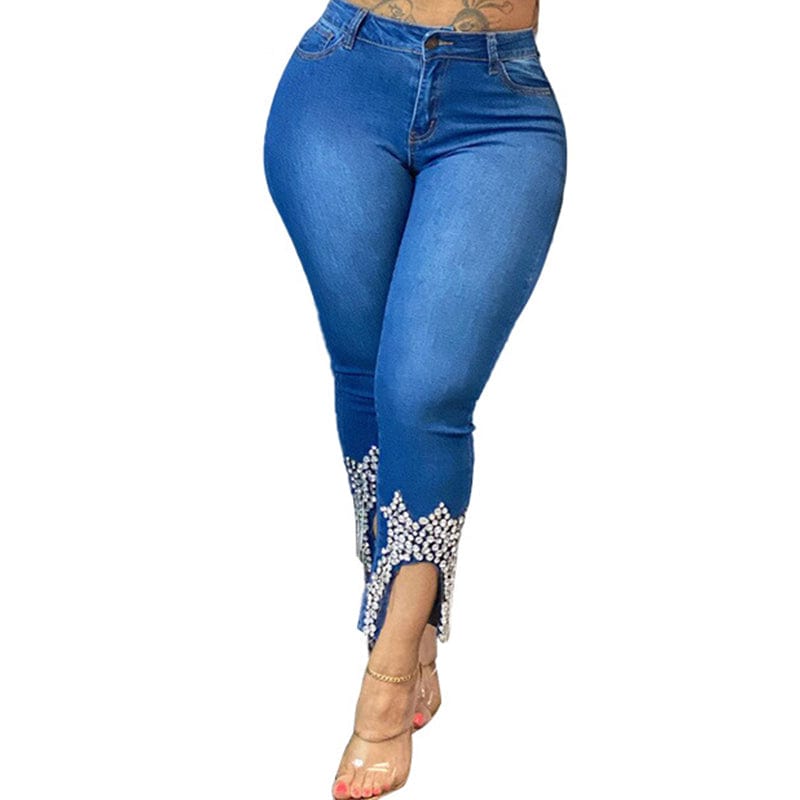 L99471 Wholesalers New design Fashion Denim Women's Beaded Jeans