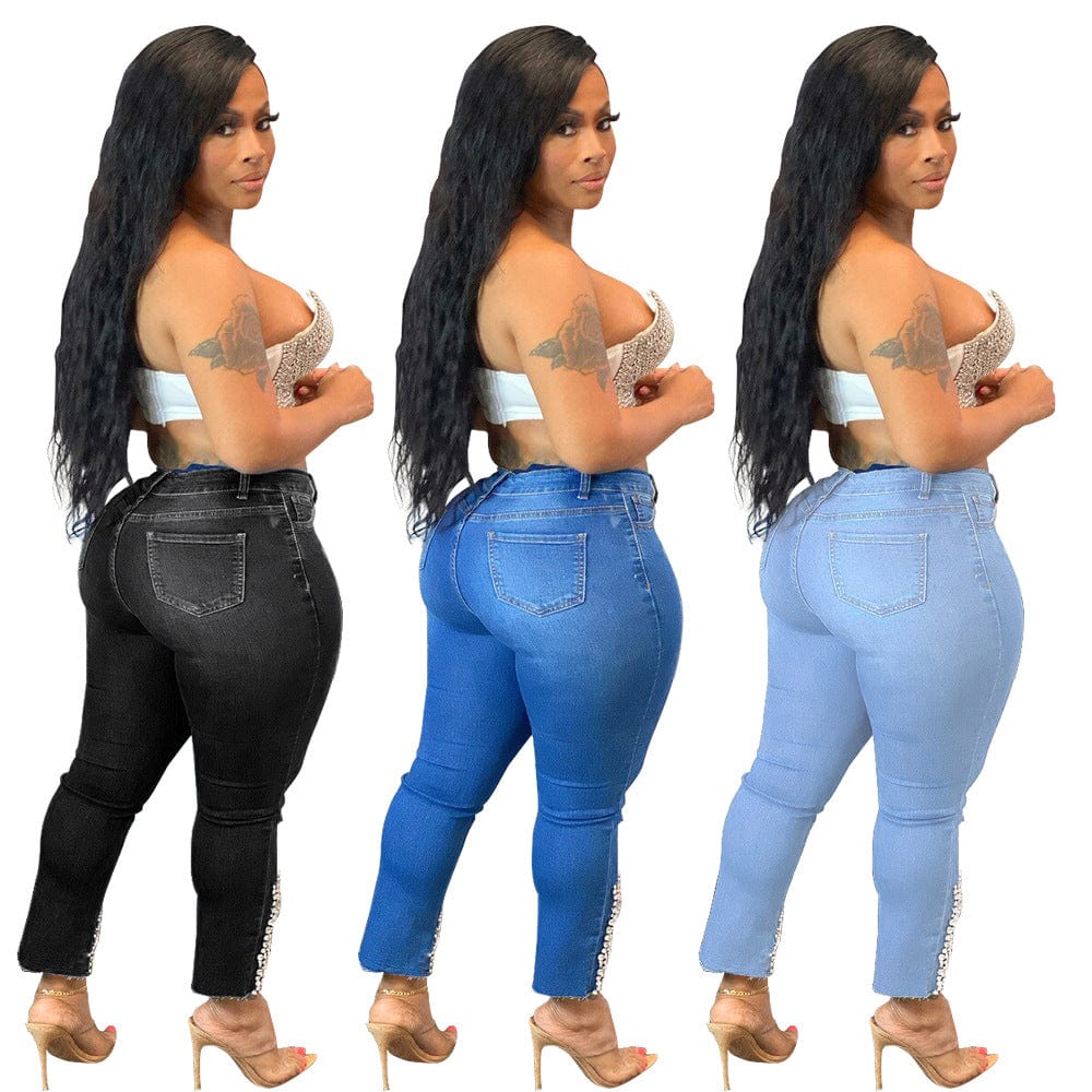 L99471 Wholesalers New design Fashion Denim Women's Beaded Jeans