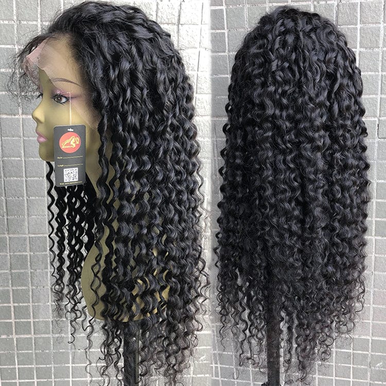 Lace Front Human Hair Full Ends Curly Peruvian Virgin Hair Preplucked Deep Curly 360 Frontal Wig For Black Women