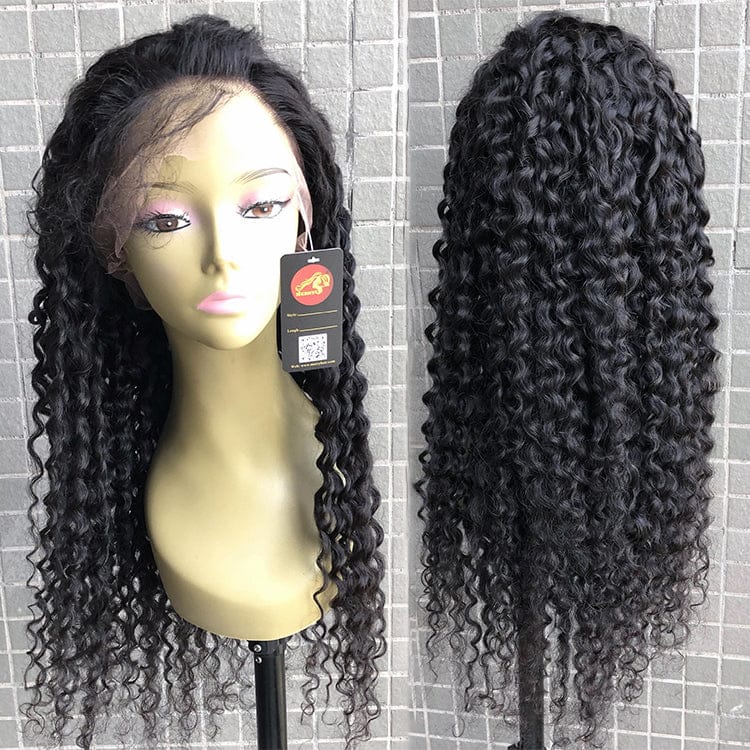 Lace Front Human Hair Full Ends Curly Peruvian Virgin Hair Preplucked Deep Curly 360 Frontal Wig For Black Women
