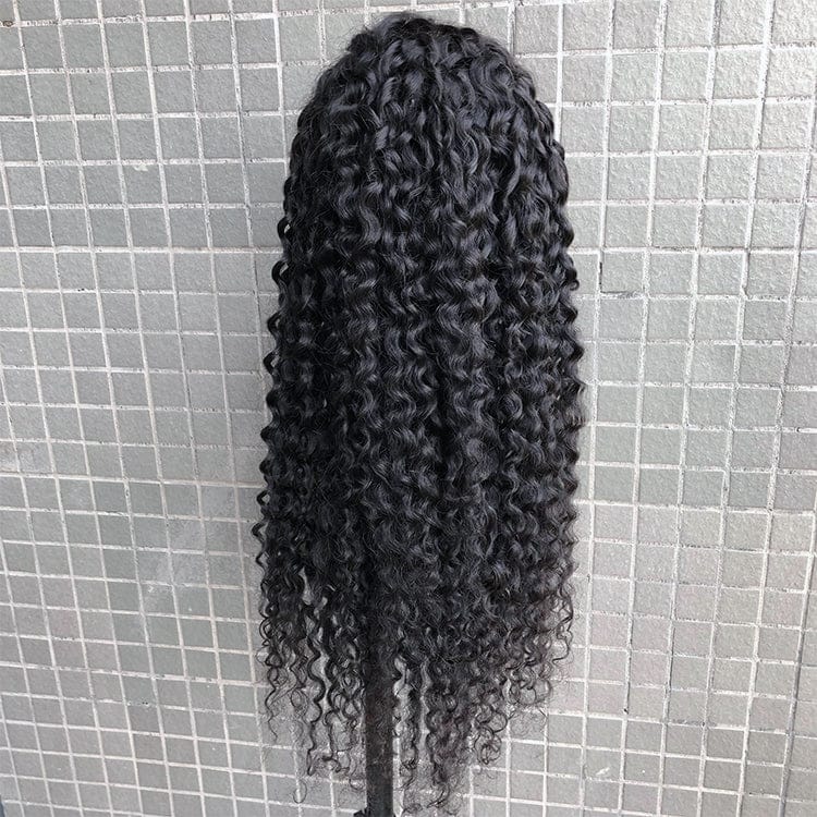 Lace Front Human Hair Full Ends Curly Peruvian Virgin Hair Preplucked Deep Curly 360 Frontal Wig For Black Women