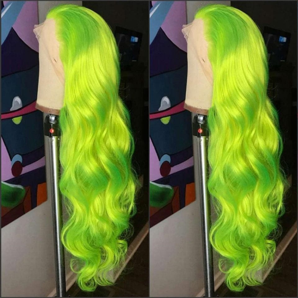 Lace Front Human Hair Wigs GreenColor Human Hair Wig Brazilian Body Wave Lace Frontal Wig Pre-Plucked Virgin Hair