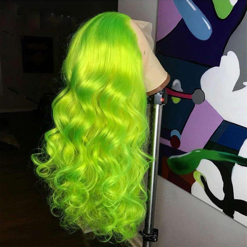 Lace Front Human Hair Wigs GreenColor Human Hair Wig Brazilian Body Wave Lace Frontal Wig Pre-Plucked Virgin Hair