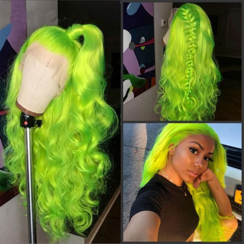 Lace Front Human Hair Wigs GreenColor Human Hair Wig Brazilian Body Wave Lace Frontal Wig Pre-Plucked Virgin Hair