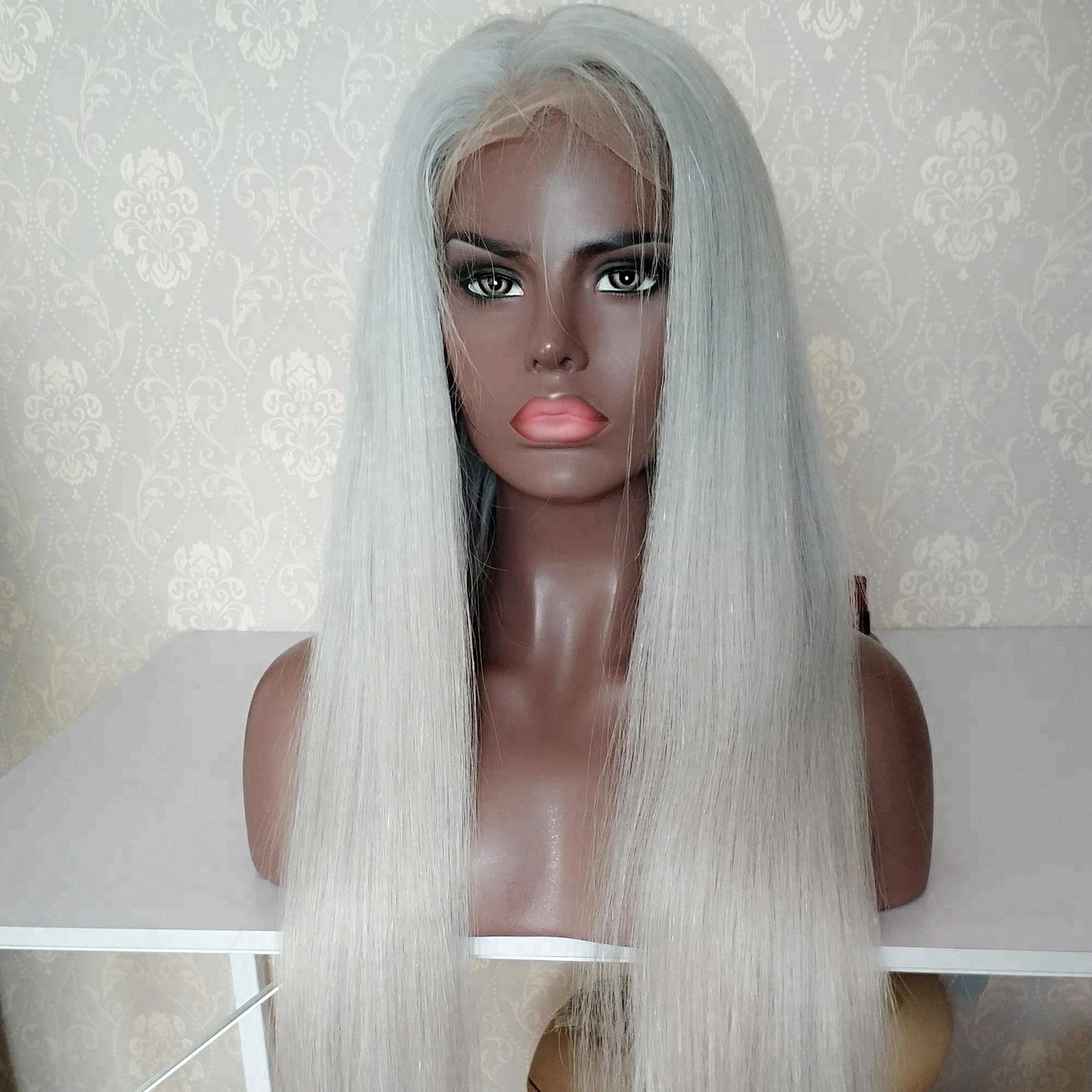 Lace Wigs Vendor 24inch Peruvian Human Hair Silver Color White Color Full Lace Wig Cuticle Aligned Hair For Black Women