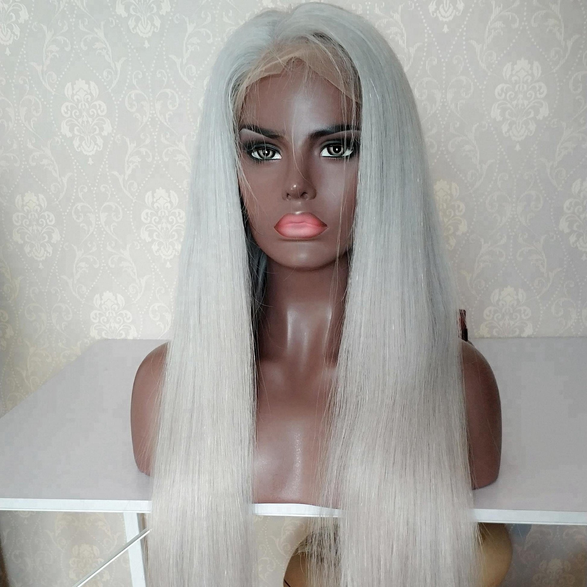 Lace Wigs Vendor 24inch Peruvian Human Hair Silver Color White Color Full Lace Wig Cuticle Aligned Hair For Black Women