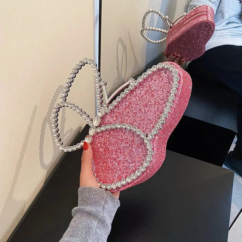 Ladies Butterfly Sequin Evening Clutch Bags Wedding Party Women Designer Metallic Handle Crystal Rhinestone Purses And Handbags