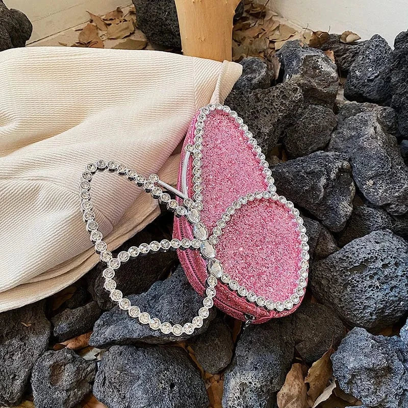Ladies Butterfly Sequin Evening Clutch Bags Wedding Party Women Designer Metallic Handle Crystal Rhinestone Purses And Handbags