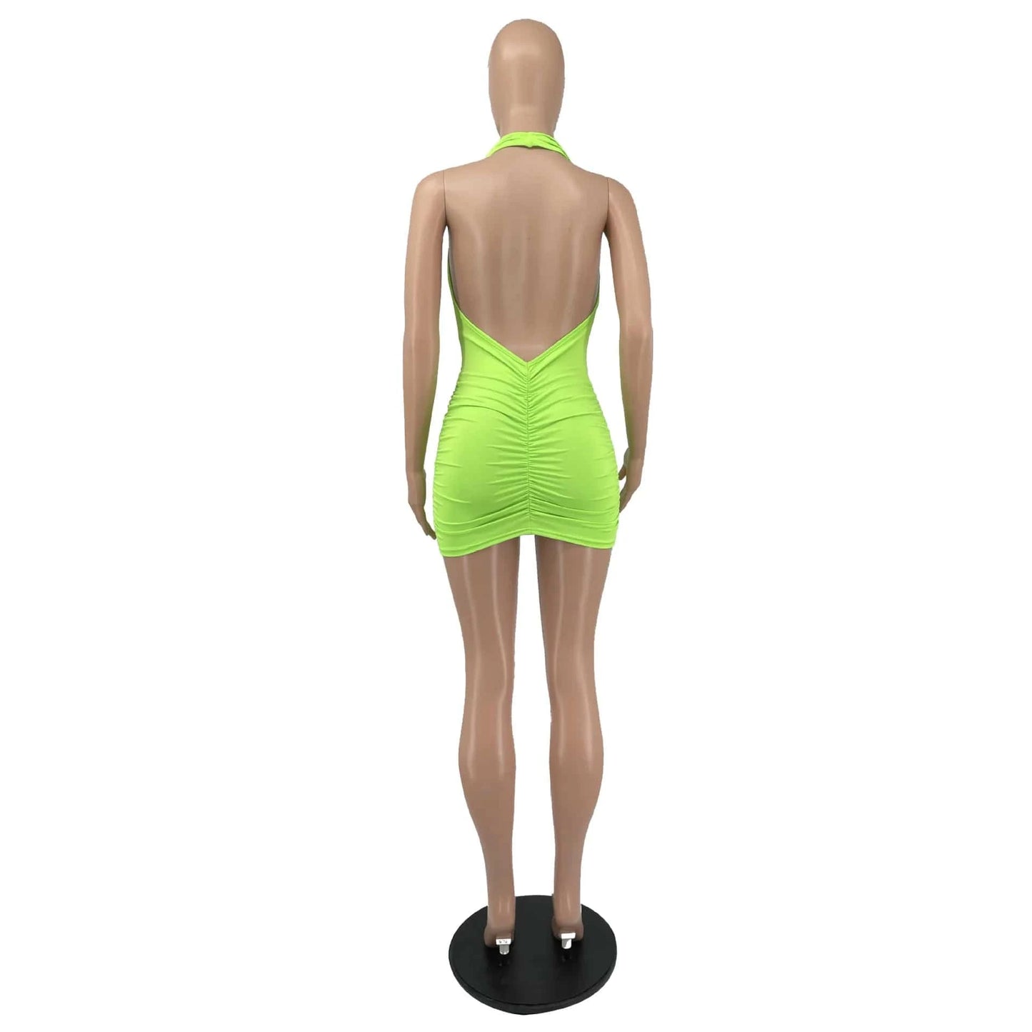 Ladies Casual Pleated Dresses Summer Club Night Dresses Halter Backless Sexy Deep V Neck Party Mini Women Dresses