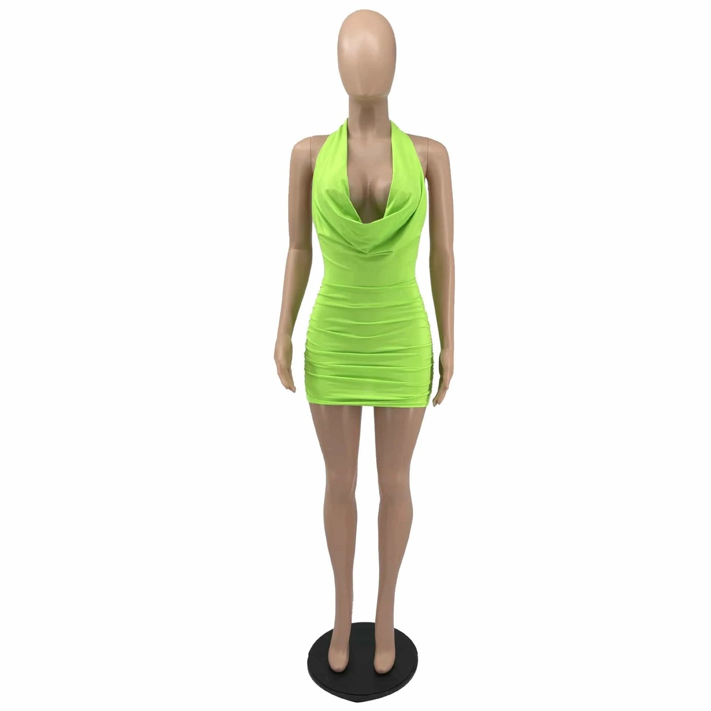 Ladies Casual Pleated Dresses Summer Club Night Dresses Halter Backless Sexy Deep V Neck Party Mini Women Dresses