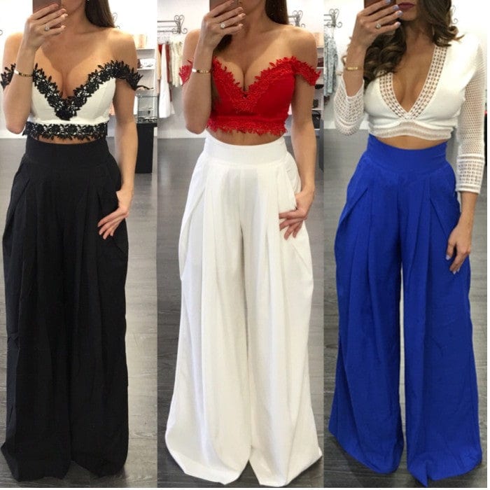 Ladies Casual Wide Leg Harem Pants With Pockets - Designer Summer Wear Chiffon Crepe Trousers For Women  A319