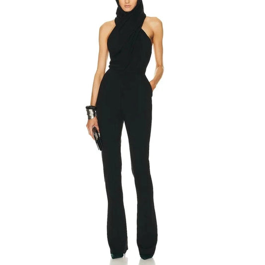 Ladies Clothes Black Cutout Backless Sexy Women's Jumpsuit For Party