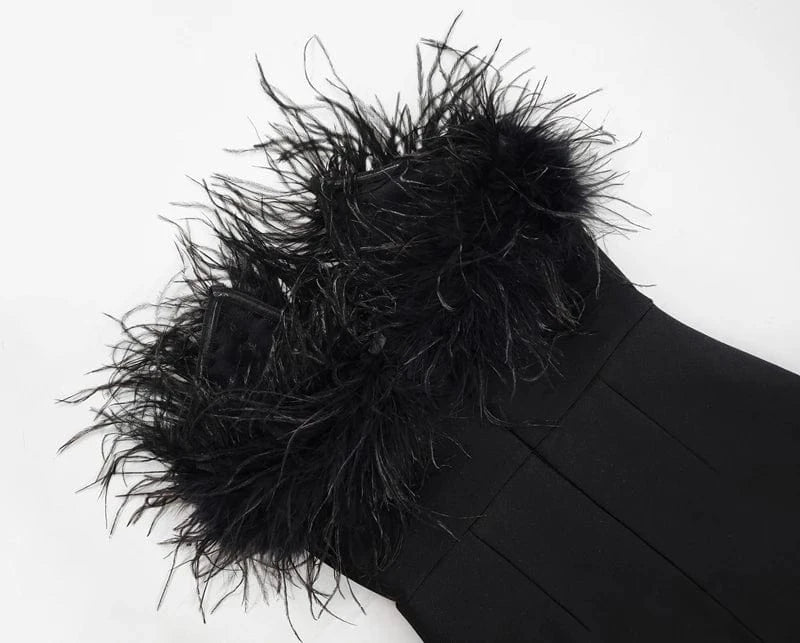 Ladies Clothes Wholesale Strapless Black Feathers Bodycon Bandage Evening Dresses