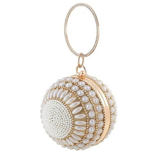 Ladies Crystal Pearl Beaded Ball Shaped Women Dinner Purse Evening Clutches Pearl Round Crystal Purse Bag