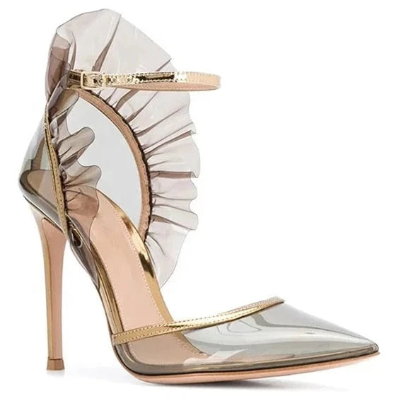 Ladies European and American Fashion Transparent PVC Stiletto Heel Party Shoes Large Size 45
