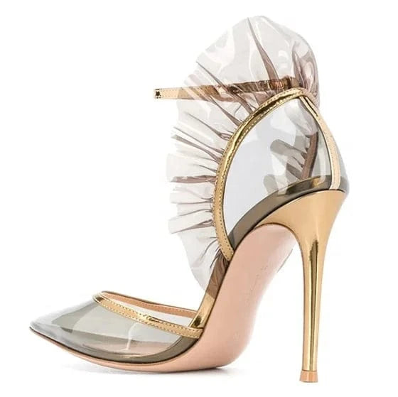 Ladies European and American Fashion Transparent PVC Stiletto Heel Party Shoes Large Size 45