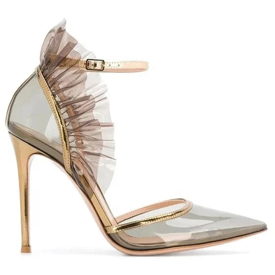 Ladies European and American Fashion Transparent PVC Stiletto Heel Party Shoes Large Size 45