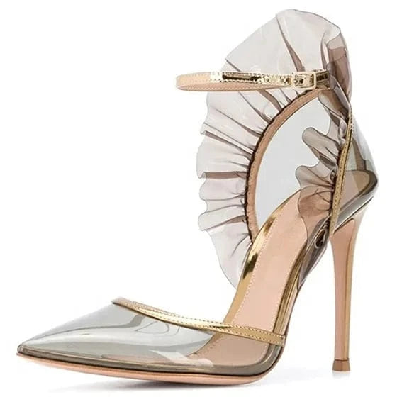 Ladies European and American Fashion Transparent PVC Stiletto Heel Party Shoes Large Size 45
