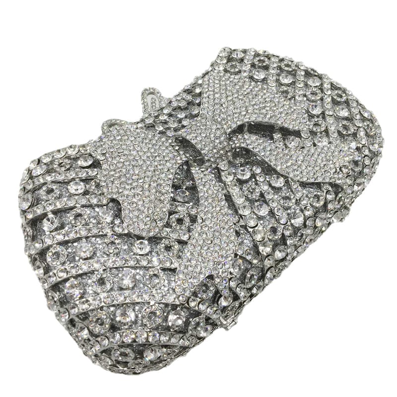 Ladies Handmade Diamond Handbag Hollow Out Bow Tie Crystal Evening Bags Luxury Metal Frame Flower Clutch Bag Purse for Women