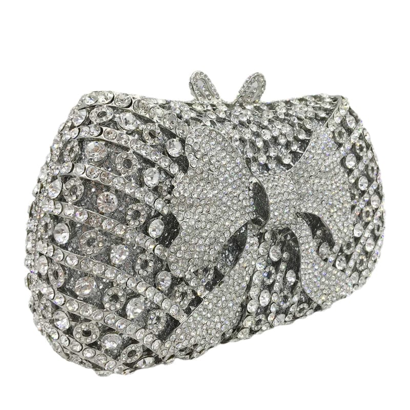 Ladies Handmade Diamond Handbag Hollow Out Bow Tie Crystal Evening Bags Luxury Metal Frame Flower Clutch Bag Purse for Women