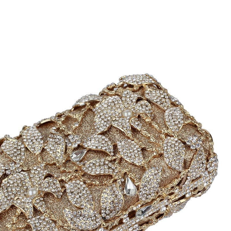 Ladies  Hollow Out Pearl Diamond Handbag Handmade Crystal Evening Beaded Bags Metal Frame Flower Clutch Bag Purse for Women