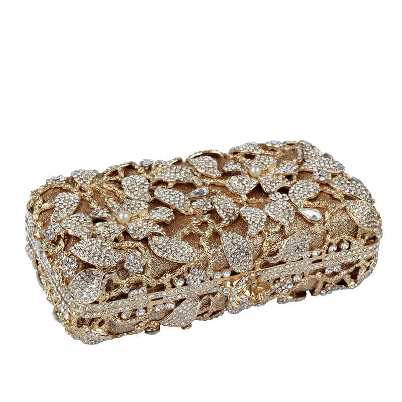 Ladies  Hollow Out Pearl Diamond Handbag Handmade Crystal Evening Beaded Bags Metal Frame Flower Clutch Bag Purse for Women