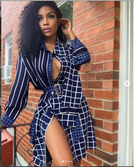 Ladies Long Plaid Shirt Long Sleeve Dress Ladies Fashion T-Shirt Plaid Suit Fall Women's Dresses Plus Size Can Be Weared