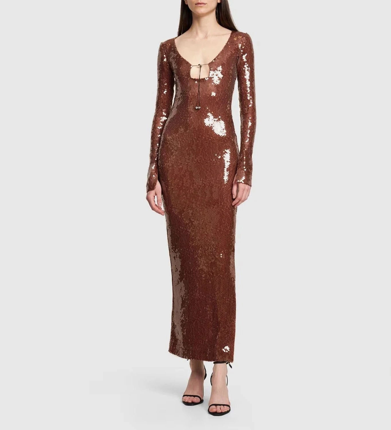 Ladies New Fashion Brown Long Dress Sequined Sexy Party Evening Dresses For Women