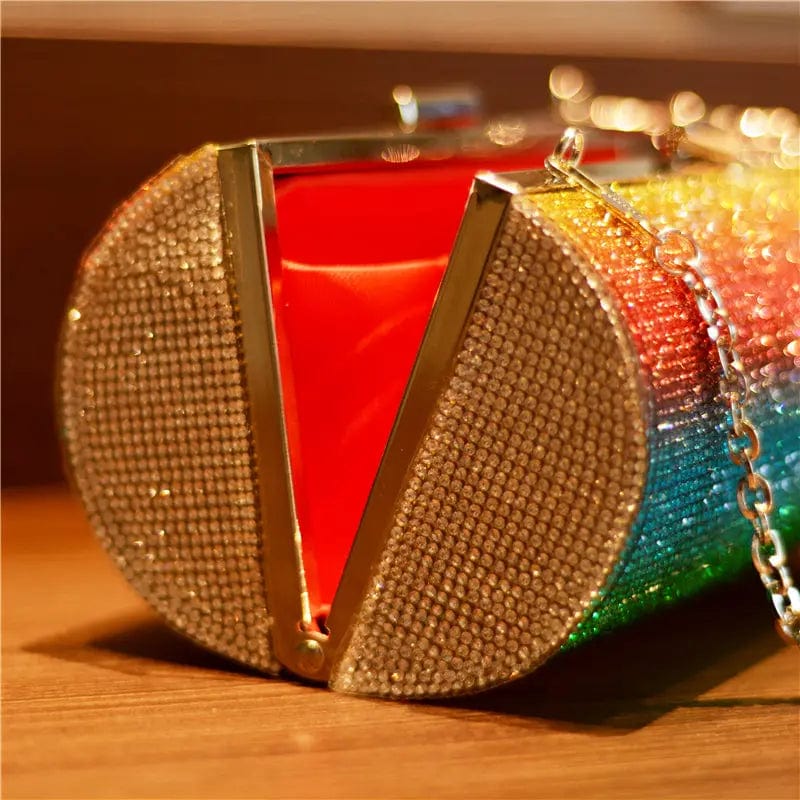 Ladies Rhinestones Clutch Purse Shiny Cans Shaped Rainbow Diamonds Crystal Colorful Evening Shoulder Bags