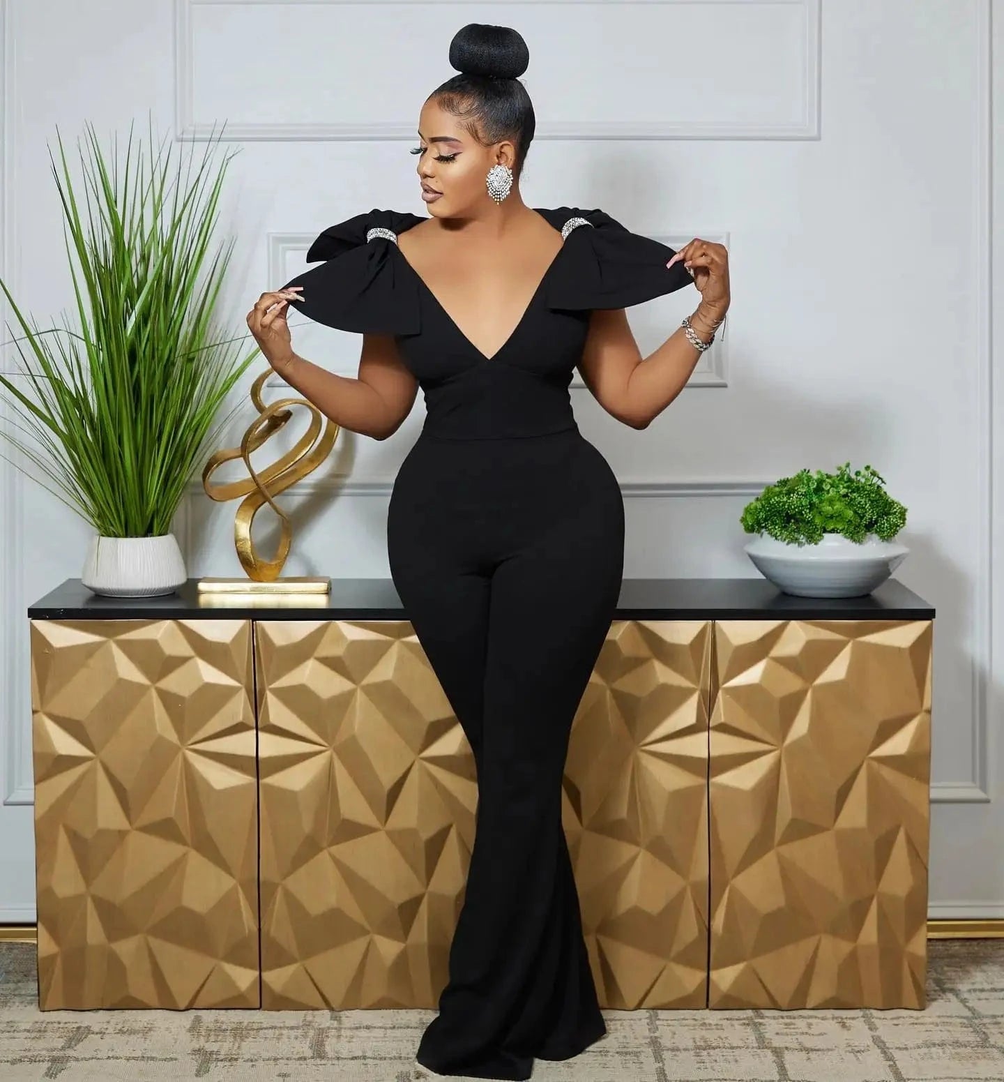 Ladies solid deep v neck backless tight women jumpsuit with sleeveless