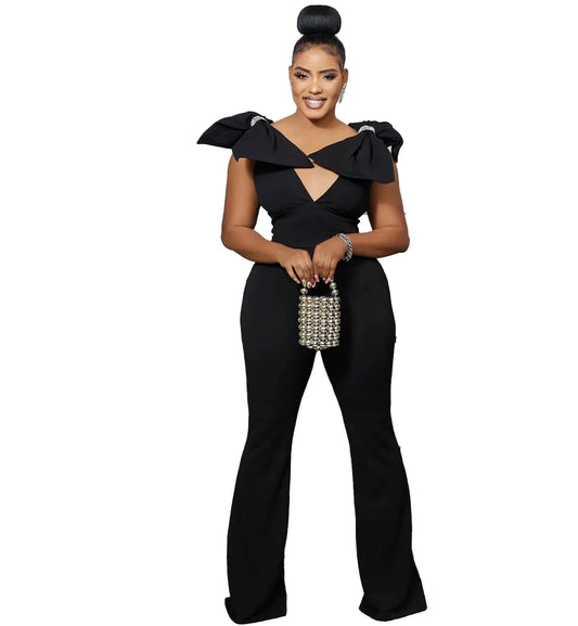 Ladies solid deep v neck backless tight women jumpsuit with sleeveless