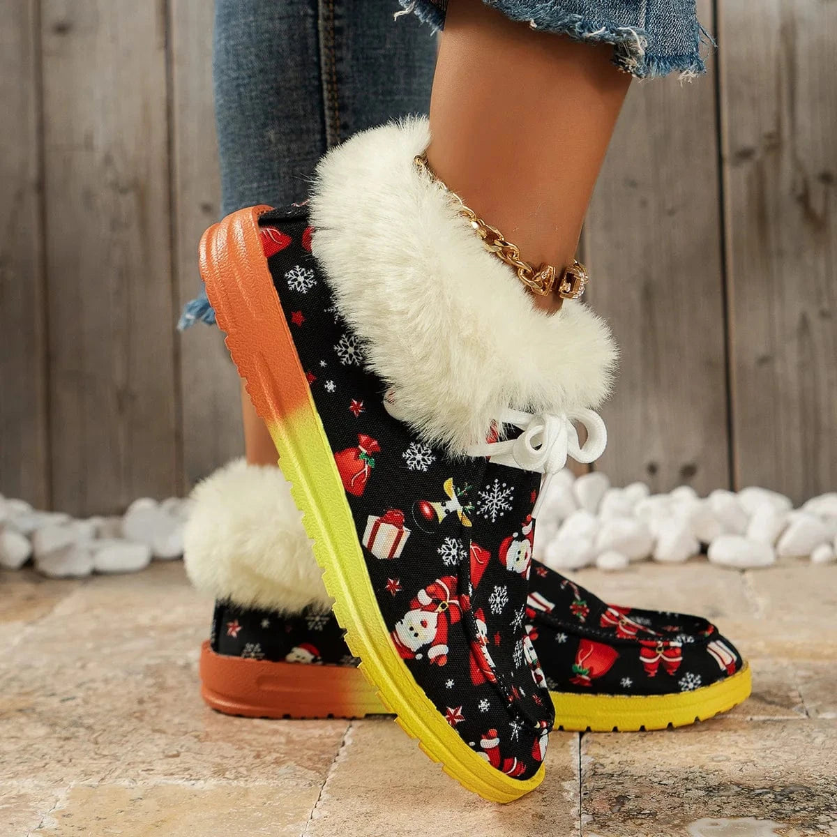 Ladies Winter Print Luxury Female Fluffy Casual Short Boots Flat Fashion Fur Cotton Shoes Women Winter Furry Snow Boots