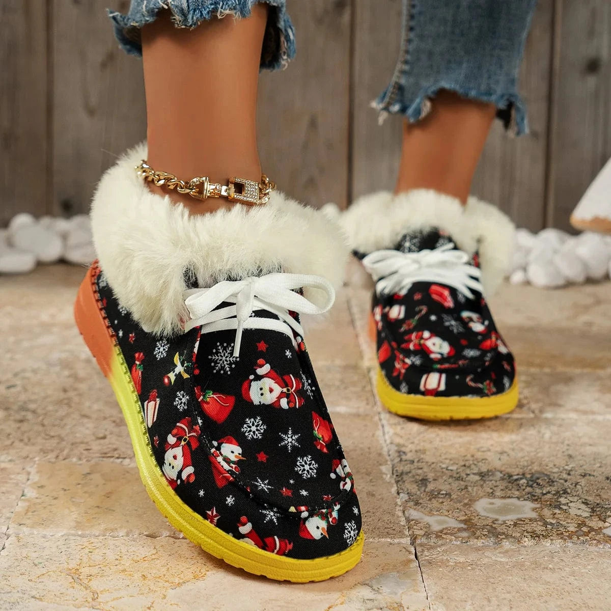 Ladies Winter Print Luxury Female Fluffy Casual Short Boots Flat Fashion Fur Cotton Shoes Women Winter Furry Snow Boots